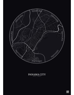 Affiche Panama City – Poster carte de ville 2.5km | Gravura – Fond foncé