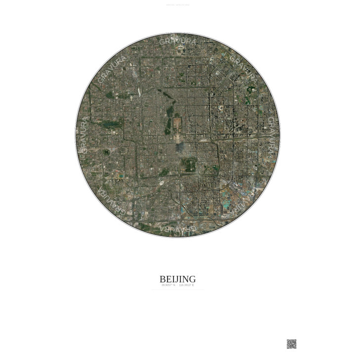 Affiche Beijing – Poster vue satellite 10km Couleur | Gravura – Fond clair