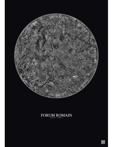 Affiche Forum Romain – Poster vue satellite 10km N&B | Gravura – Fond foncé