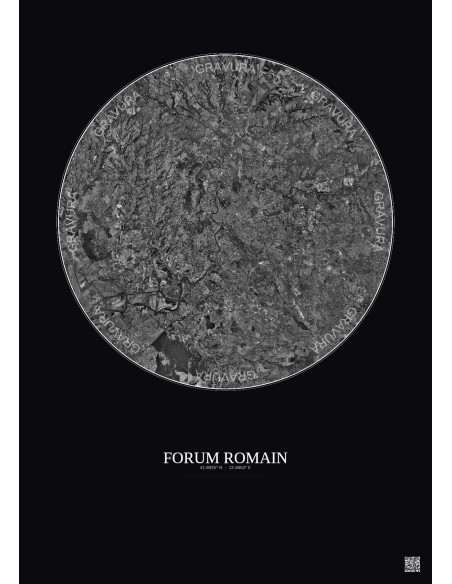 Affiche Forum Romain – Poster vue satellite 20km N&B | Gravura – Fond foncé