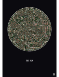 Affiche Milan – Poster vue satellite 2.5km Couleur | Gravura – Fond foncé