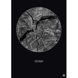Affiche Ottawa – Poster vue satellite 10km N&B | Gravura – Fond foncé