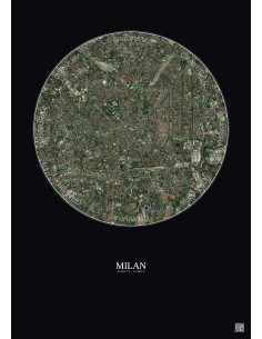 Milan Satellite View Poster 5km Color | Gravura – Dark background