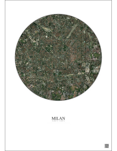Affiche Milan – Poster vue satellite 5km Couleur | Gravura – Fond clair