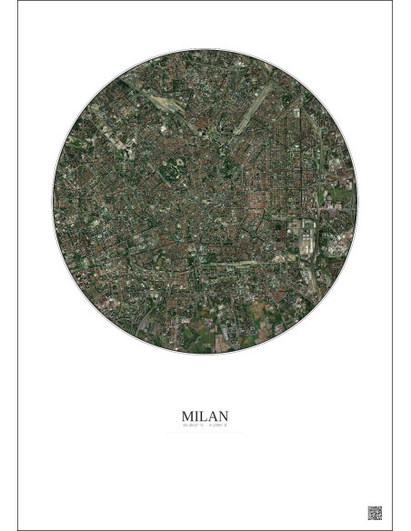 Affiche Milan – Poster vue satellite 5km Couleur | Gravura – Fond clair