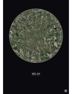 Milan Satellite View Poster 10km Color | Gravura – Dark background