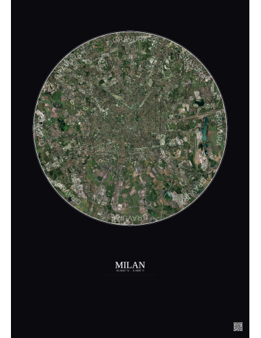 Affiche Milan – Poster vue satellite 10km Couleur | Gravura – Fond foncé