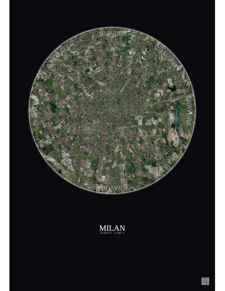 Affiche Milan – Poster vue satellite 10km Couleur | Gravura – Fond foncé