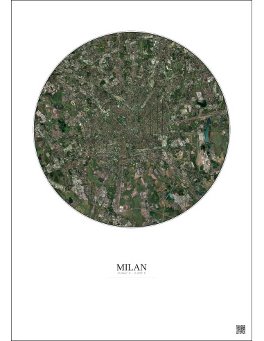Affiche Milan – Poster vue satellite 10km Couleur | Gravura – Fond clair