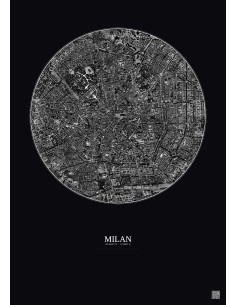 Affiche Milan – Poster vue satellite 2.5km N&B | Gravura – Fond foncé