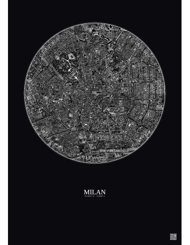 Affiche Milan – Poster vue satellite 2.5km N&B | Gravura – Fond foncé