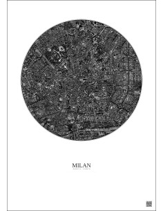 Affiche Milan – Poster vue satellite 2.5km N&B | Gravura – Fond clair