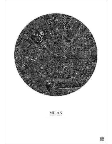 Affiche Milan – Poster vue satellite 2.5km N&B | Gravura – Fond clair