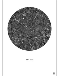 Affiche Milan – Poster vue satellite 5km N&B | Gravura – Fond clair