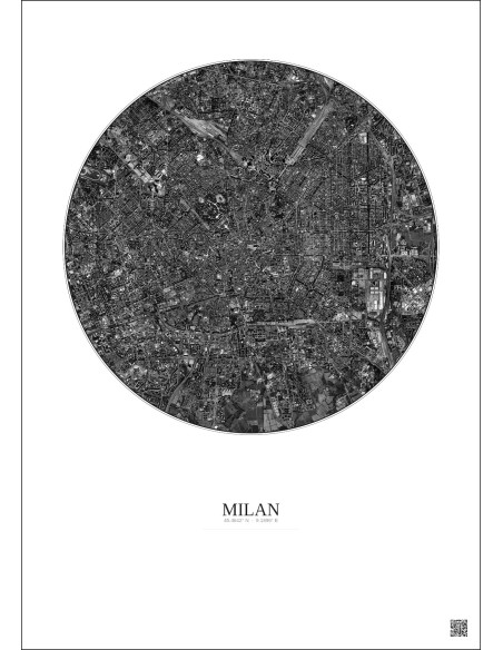 Affiche Milan – Poster vue satellite 5km N&B | Gravura – Fond clair