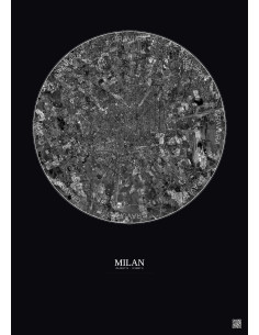 Affiche Milan – Poster vue satellite 10km N&B | Gravura – Fond foncé
