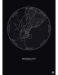 Affiche Panama City – Poster carte de ville 6km | Gravura – Fond foncé
