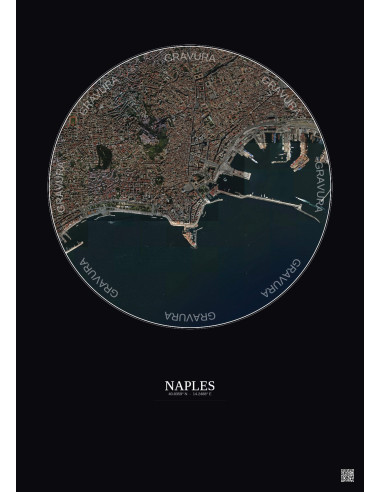 Affiche Naples – Poster vue satellite 2.5km Couleur | Gravura – Fond foncé