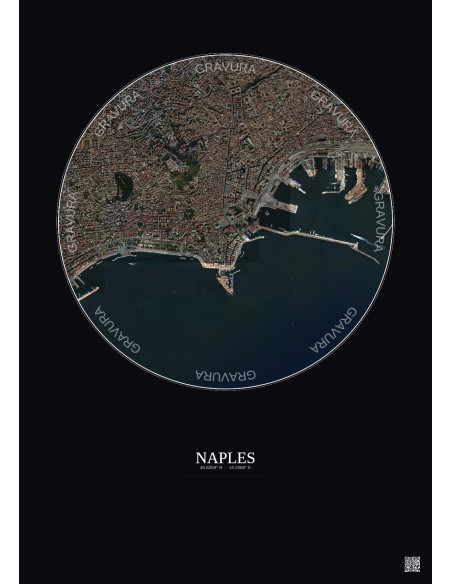 Affiche Naples – Poster vue satellite 2.5km Couleur | Gravura – Fond foncé