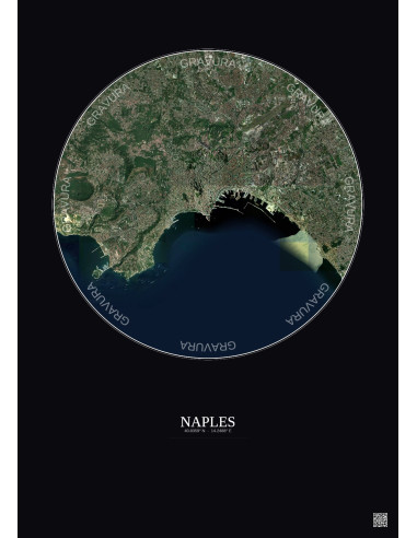 Affiche Naples – Poster vue satellite 10km Couleur | Gravura – Fond foncé