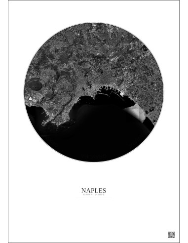 Affiche Naples – Poster vue satellite 10km N&B | Gravura – Fond clair