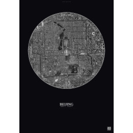 Affiche Beijing – Poster vue satellite 6km N&B | Gravura – Fond foncé