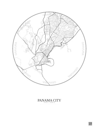 Affiche Panama City – Poster carte de ville 6km | Gravura – Fond clair