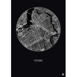Affiche Ottawa – Poster vue satellite 2.5km N&B | Gravura – Fond foncé