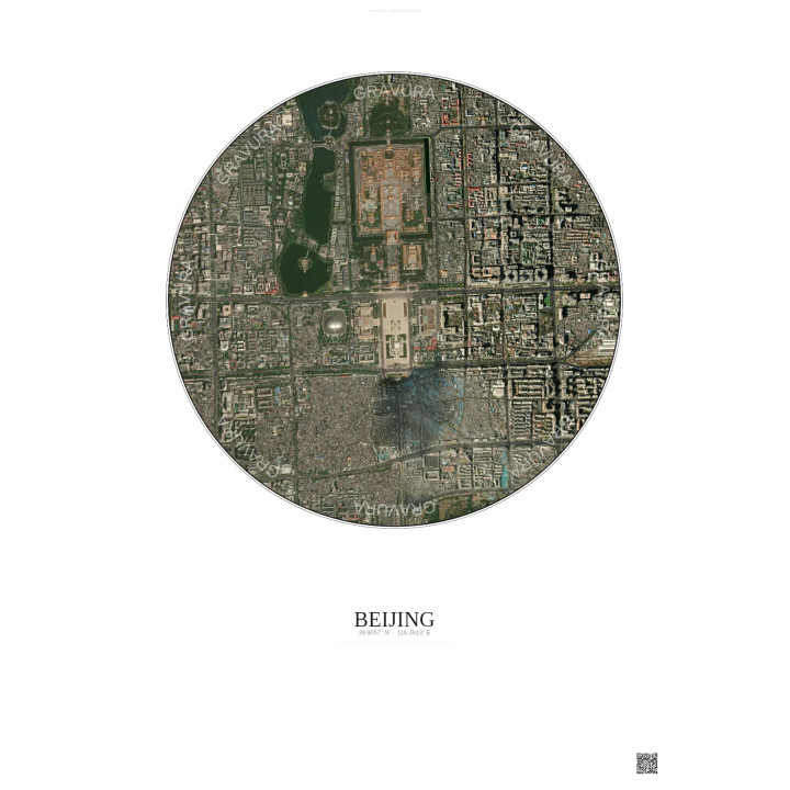 Affiche Beijing – Poster vue satellite 2.5km Couleur | Gravura – Fond clair