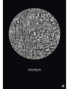 Pantheon Satellite View Poster 0.5km B&W | Gravura – Dark background