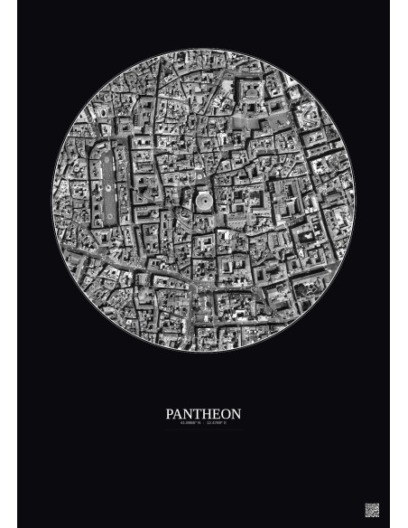 Affiche Pantheon – Poster vue satellite 0.5km N&B | Gravura – Fond foncé