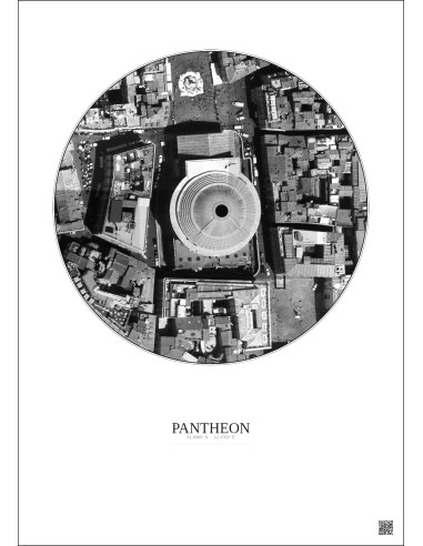 Affiche Pantheon – Poster vue satellite 0.1km N&B | Gravura – Fond clair