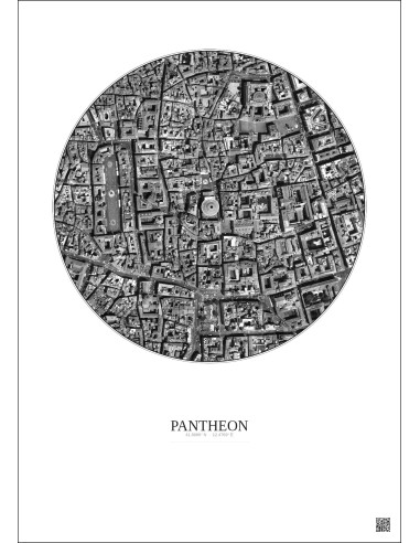 Affiche Pantheon – Poster vue satellite 0.5km N&B | Gravura – Fond clair