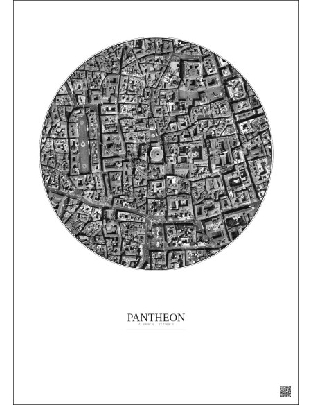 Affiche Pantheon – Poster vue satellite 0.5km N&B | Gravura – Fond clair