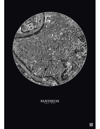 Affiche Pantheon – Poster vue satellite 1km N&B | Gravura – Fond foncé