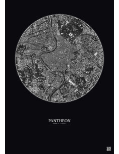 Pantheon Satellite View Poster 2.5km B&W | Gravura – Dark background