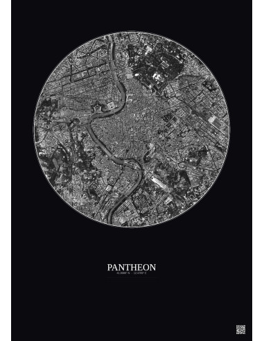 Affiche Pantheon – Poster vue satellite 2.5km N&B | Gravura – Fond foncé