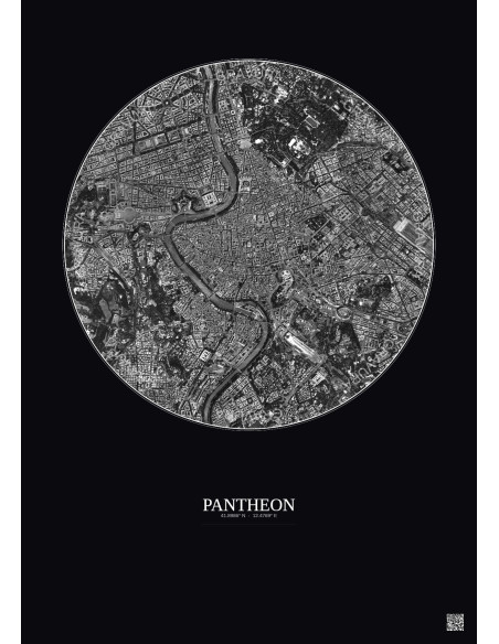 Affiche Pantheon – Poster vue satellite 2.5km N&B | Gravura – Fond foncé