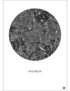 Pantheon Satellite View Poster 2.5km B&W | Gravura – Light background