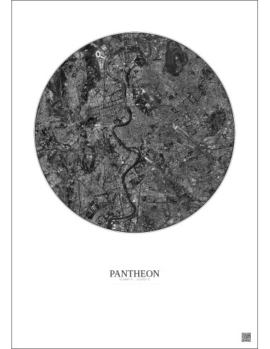 Affiche Pantheon – Poster vue satellite 5km N&B | Gravura – Fond clair
