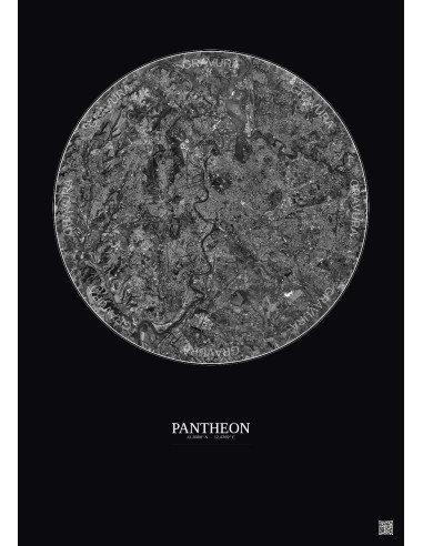 Pantheon Satellite View Poster 10km B&W | Gravura – Dark background