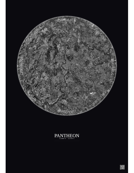 Pantheon Satellite View Poster 10km B&W | Gravura – Dark background