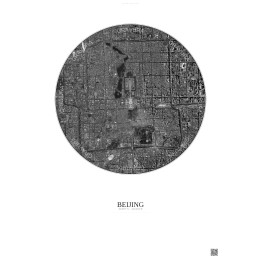 Affiche Beijing – Poster vue satellite 6km N&B | Gravura – Fond clair