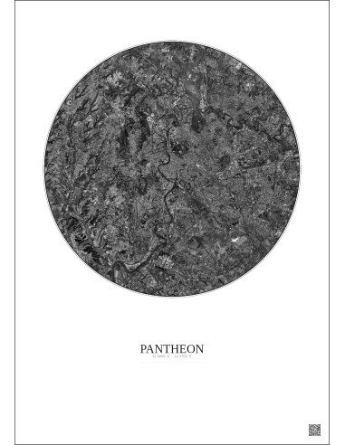 Pantheon Satellite View Poster 10km B&W | Gravura – Light background