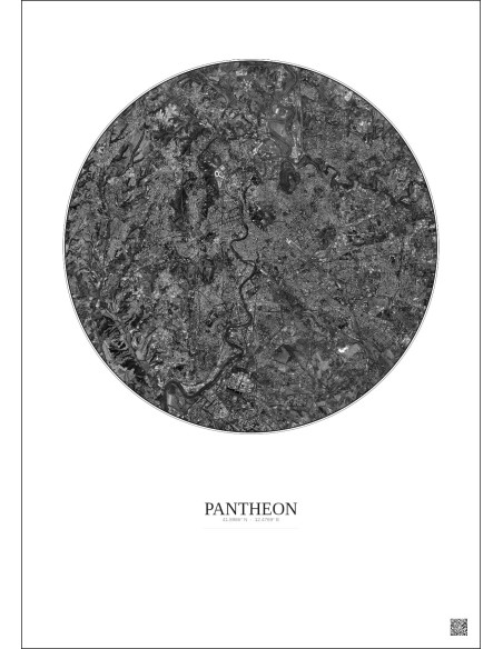 Pantheon Satellite View Poster 10km B&W | Gravura – Light background