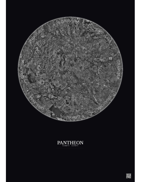 Pantheon Satellite View Poster 20km B&W | Gravura – Dark background