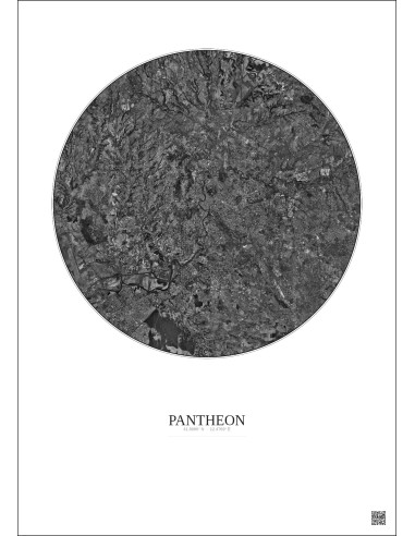 Pantheon Satellite View Poster 20km B&W | Gravura – Light background