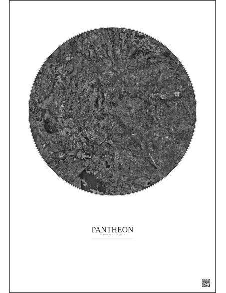 Pantheon Satellite View Poster 20km B&W | Gravura – Light background