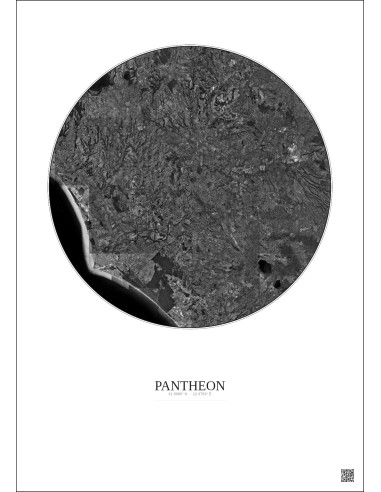 Affiche Pantheon – Poster vue satellite 30km N&B | Gravura – Fond clair