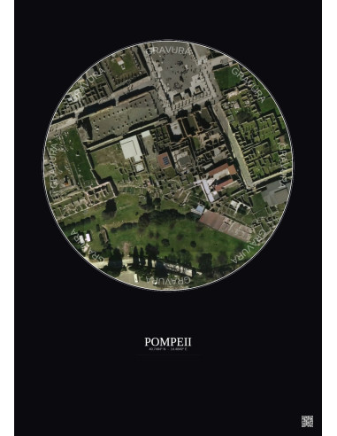 Affiche Pompeii – Poster vue satellite 0.1km Couleur | Gravura – Fond foncé